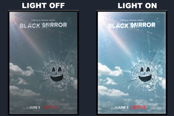 Black Mirror LED Backlit Poster Frame Cracked Glass Smiley Wall Art Display