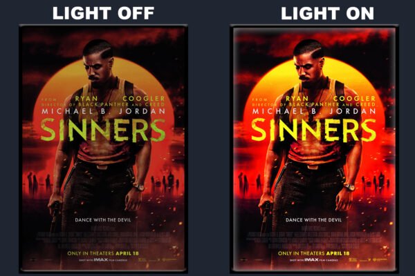 Sinners LED Backlit Poster Frame – Michael B Jordan with Gun Wall Art Display